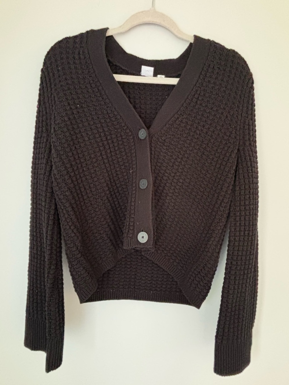 GAP 100% Cotton Chunky Waffle Knit Cardigan in Black